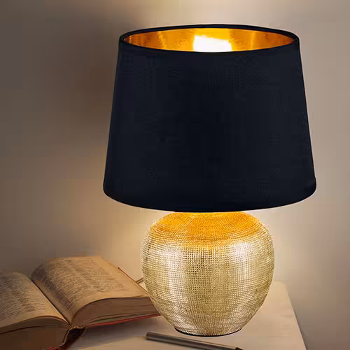 Tischleuchte in Gold mit schwarzem Schirm